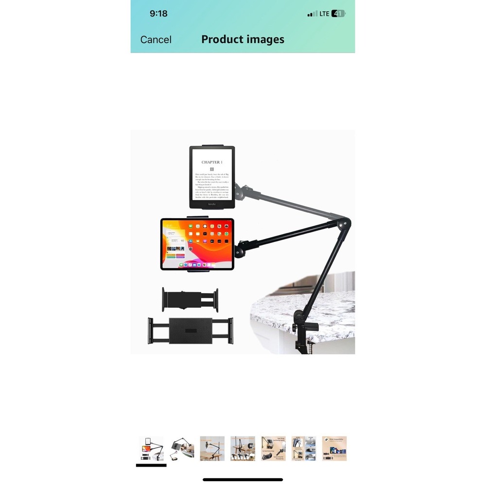 iPad Tablet Holder 360° Flexible Arm 4-10.6" iPad Phone Desk Bracket Black